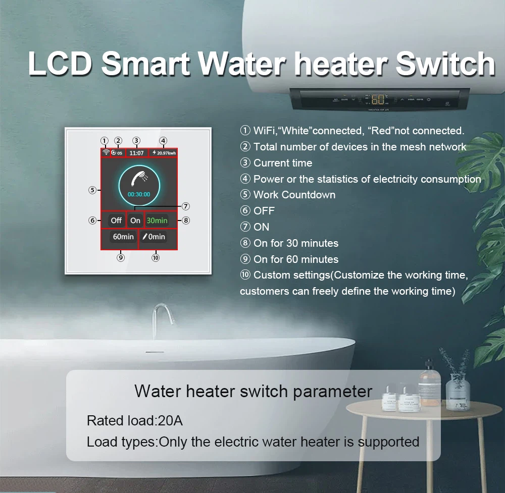 LANBON LCD smart water heater switch L8-HB 02 LANBON LCD smart water heater switch L8-HB 02